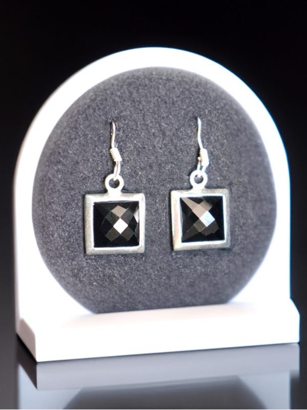 Black Obsidian Square 925 Sterling Silver Earrings